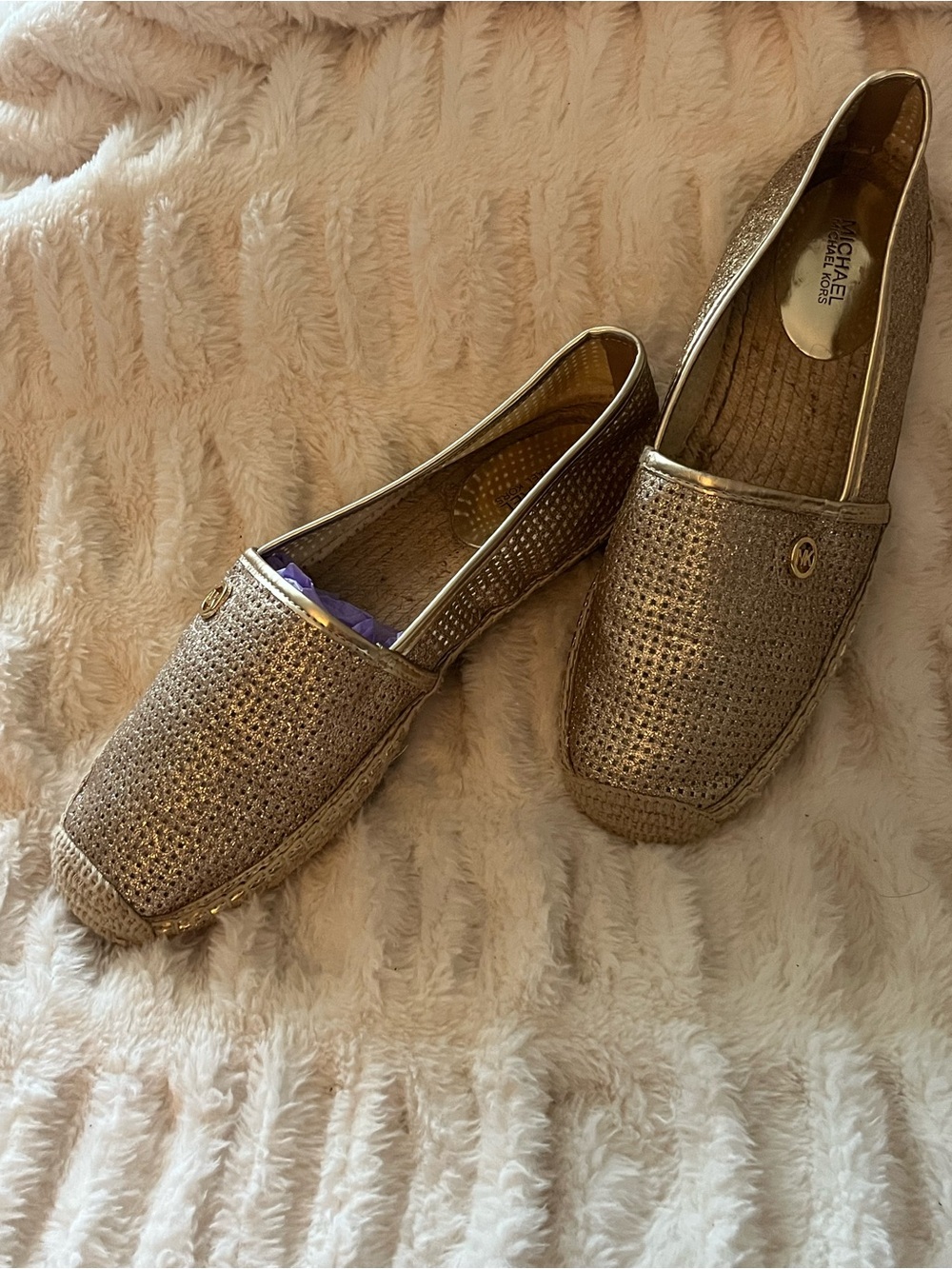 Michael Kors Metallic Gold Woven Espadrille Flats Sz 8